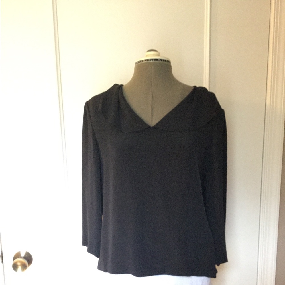 Coldwater Creek silk black ruffle-neck blouse